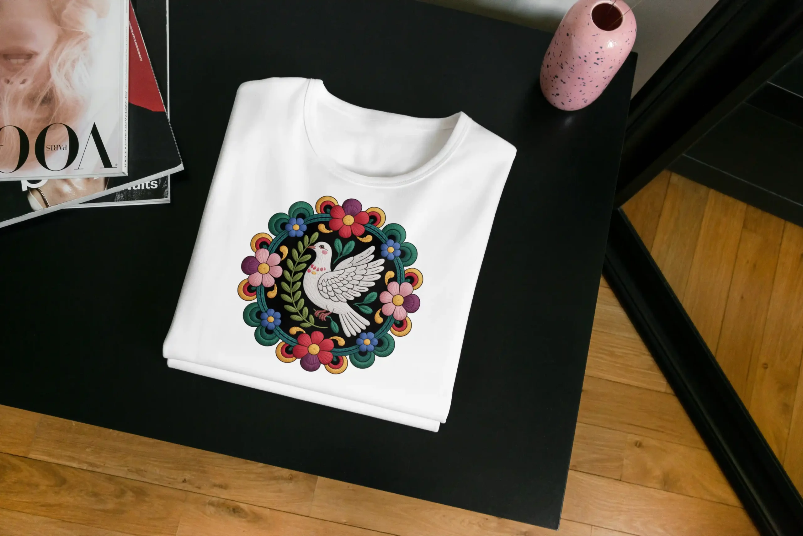 Bohemian Dove Embroidery Art - Peace Bird Floral Mandala 2 Bohemian Dove Embroidery Art - Peace Bird Floral Mandala - Image 2
