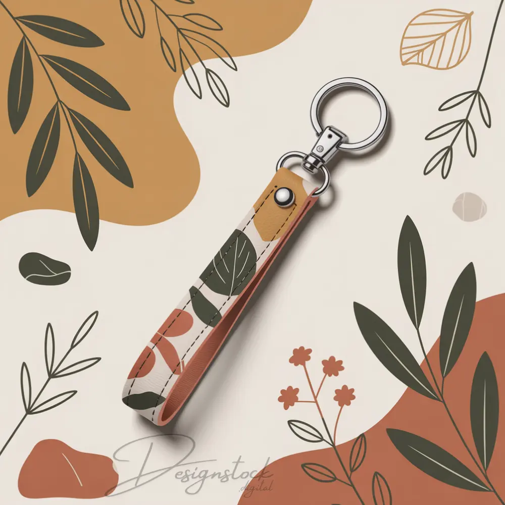 Botanical Abstract Pattern Wristlet Keychain Earth Tone Boho Leaves Design 3 Botanical Abstract Pattern Wristlet Keychain Earth Tone Boho Leaves Design - Image 3