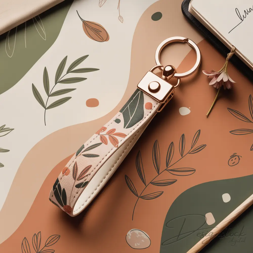 Botanical Abstract Pattern Wristlet Keychain Earth Tone Boho Leaves Design 4 Botanical Abstract Pattern Wristlet Keychain Earth Tone Boho Leaves Design - Image 4