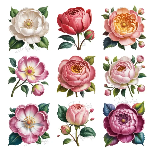 Home 62 Elegant Peony Flower Sticker Collection – Pink and White Floral Designs