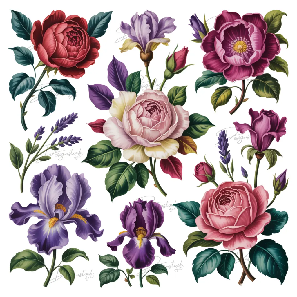 Vintage Botanical Flower Sticker Set Elegant Rose, Iris & Lavender Floral Stickers for Journals, Scrapbooking & Crafts 2 Vintage Botanical Flower Sticker Set Elegant Rose, Iris & Lavender Floral Stickers for Journals, Scrapbooking & Crafts - Image 2
