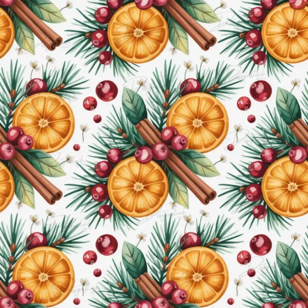 Home 30 Bright festive background with oranges, cinnamon, pine leaves, and berries on white backdrop