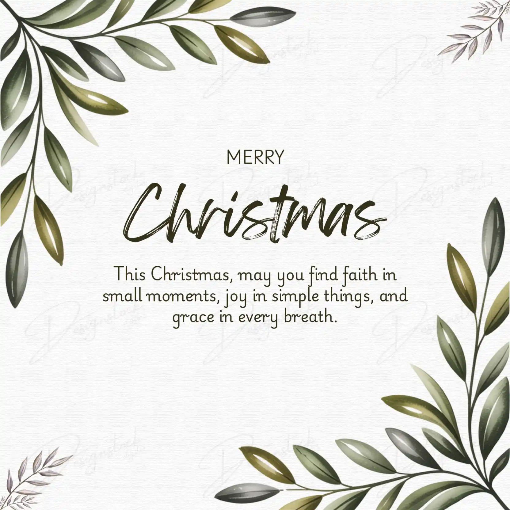Elegant Christmas Wishes Canva Template (4-in-1 Editable Bundle - Instagram Post Size) 4 Minimalist Christmas post with green foliage and the message “May you find faith in small moments and joy in simple things.”