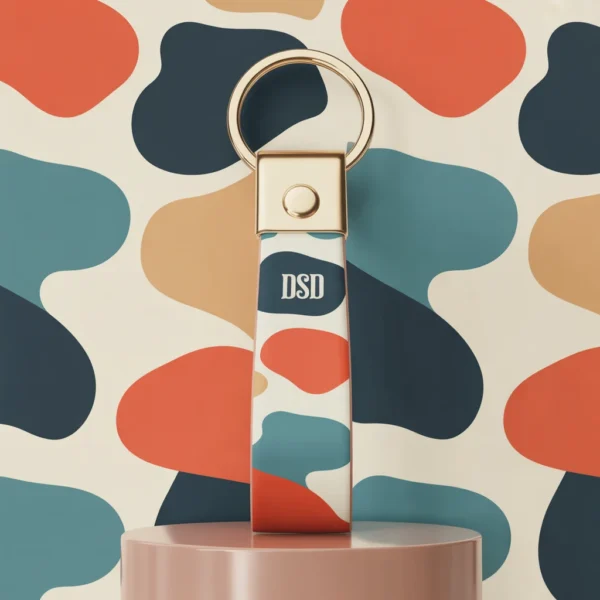 Home 52 Modern Retro Keychain Strap Design – Abstract Color Block Pattern with Gold Hardware – DSD Collection