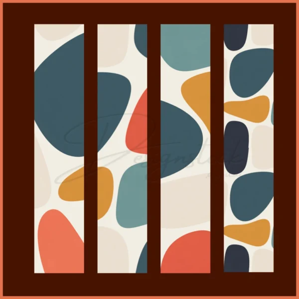 Home 51 Retro 70s Abstract Color-Block Keychain Strap Design – Mustard, Teal & Coral Mid-Century Pattern – Printable Wristlet Keychain Template