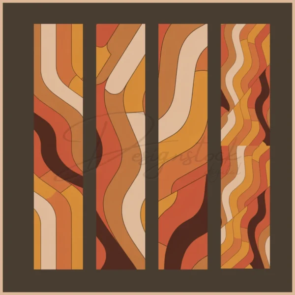 Home 49 Retro 70s Wavy Stripe Keychain Design – Warm Mustard, Burnt Orange & Brown Abstract Pattern