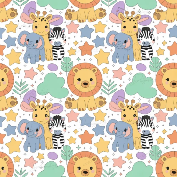 Home 41 Cute safari animal seamless pattern with lion, elephant, giraffe, and zebra on pastel background