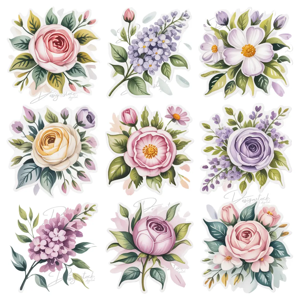 Romantic Garden Flower Sticker Set  Vintage Rose & Daisy Stickers for Scrapbooks and Journals