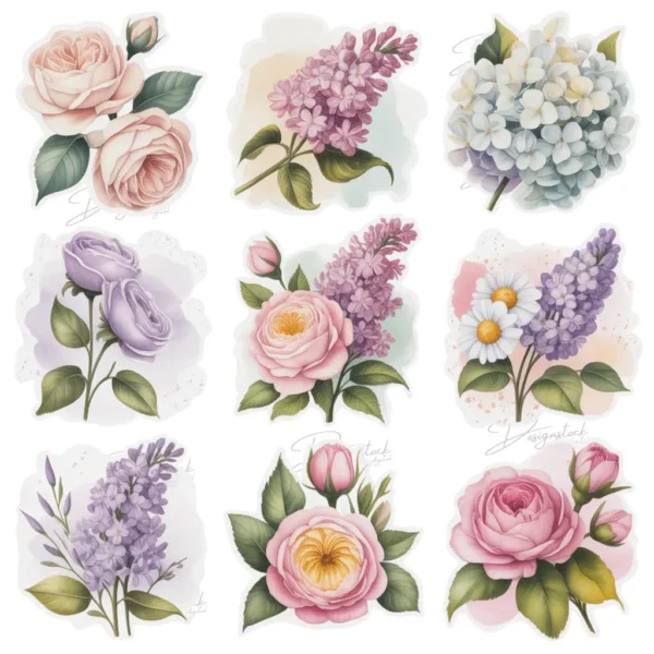 Home 58 Watercolor Blossom Sticker Collection – Elegant Floral Vinyl Stickers