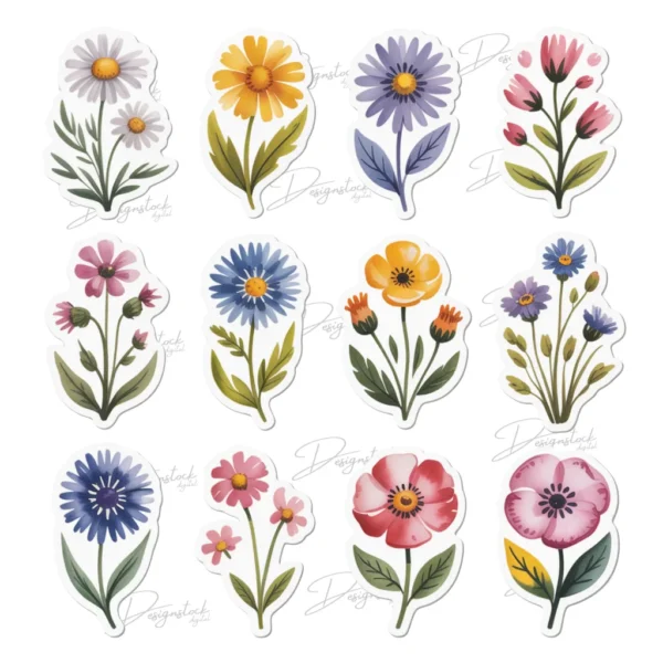 Home 63 Watercolor Wildflower Sticker Set Aesthetic Floral Stickers for Journals, Laptops, Scrapbooking & Gifts