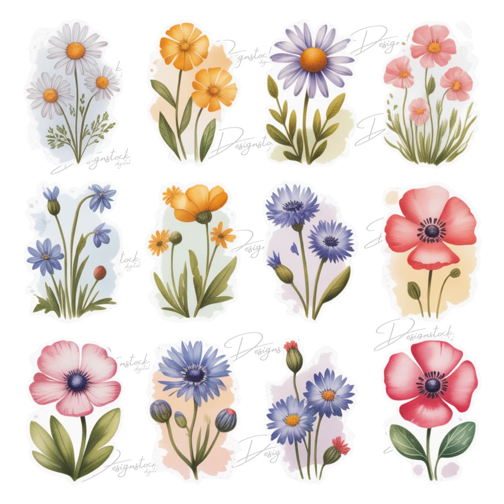 Watercolor Wildflower Sticker Set Aesthetic Floral Stickers for Journals, Laptops, Scrapbooking & Gifts 2 Watercolor Wildflower Sticker Set Aesthetic Floral Stickers for Journals, Laptops, Scrapbooking & Gifts - Image 2