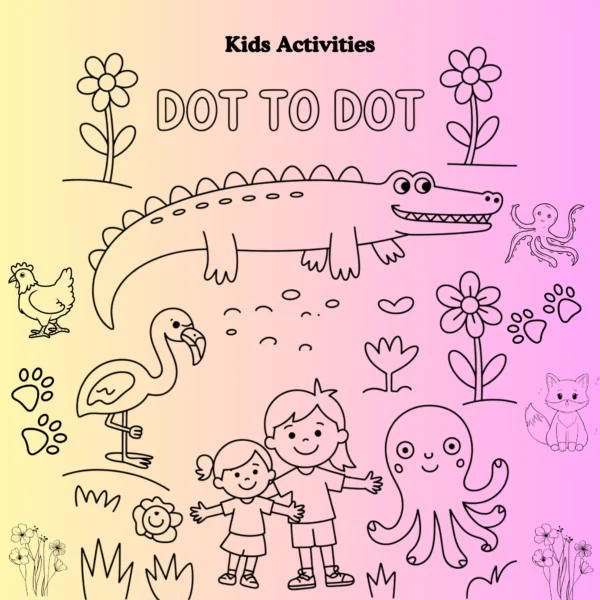 Home 15 Kids Activities DDot to Dot Activity pack with cute animals and flowers on pastel background
