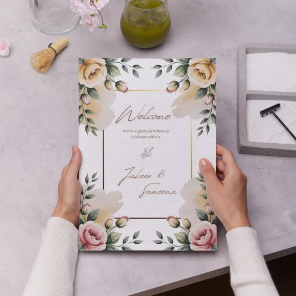 Home 22 elegant watercolor floral poster template featuring yellow and pink floral borders on a white background