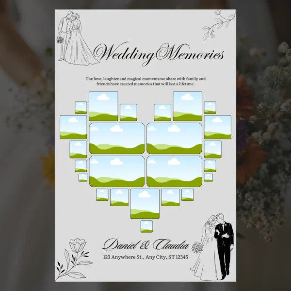 Home 18 Editable Wedding Memories Canva Template in Heart Shape-Personalized Wedding Memories Poster for Couples