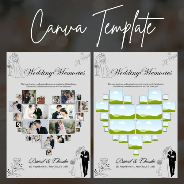 Home 17 Editable Wedding Memories Canva Template in Heart Shape-Personalized Wedding Memories Poster for Couples